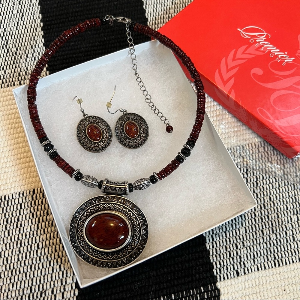 “Red Spice” Premier Designs Necklace + Earring Set, Southwestern Jewelry